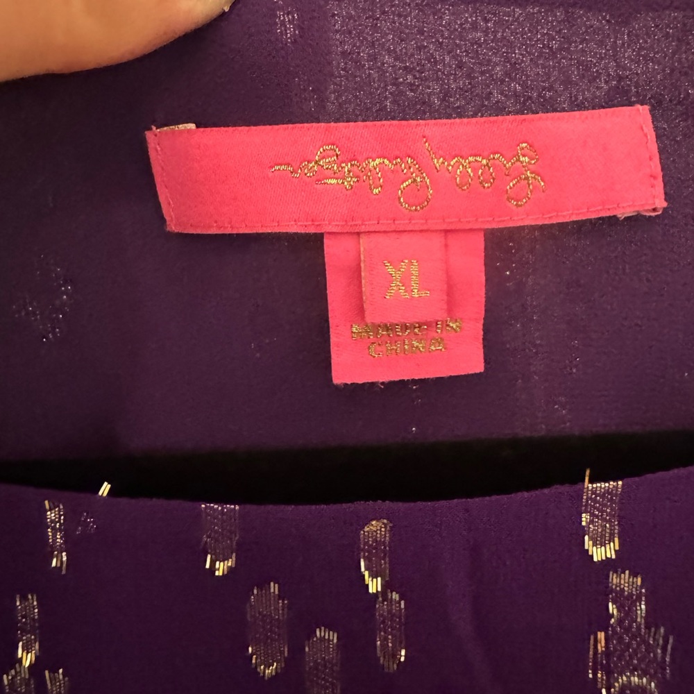 EUC Lilly Pulitzer Idina Long Sleeve Silk Top Purple Berry Fish Clip Chiffon - Picture 6 of 7